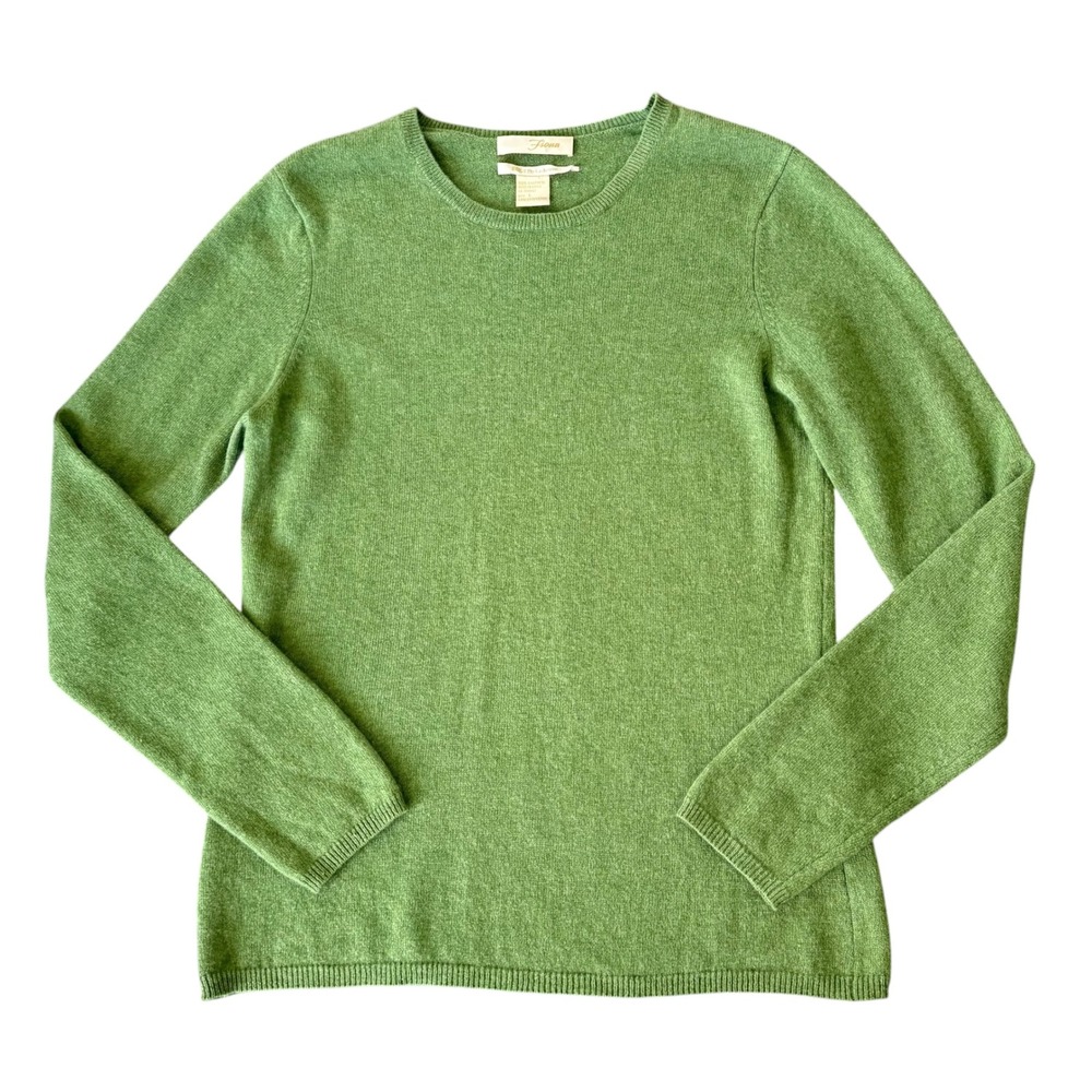 Fiona Womens 00% 2-Ply Cashmere Crewneck Sweater L Green Forestcore Quite Luxury